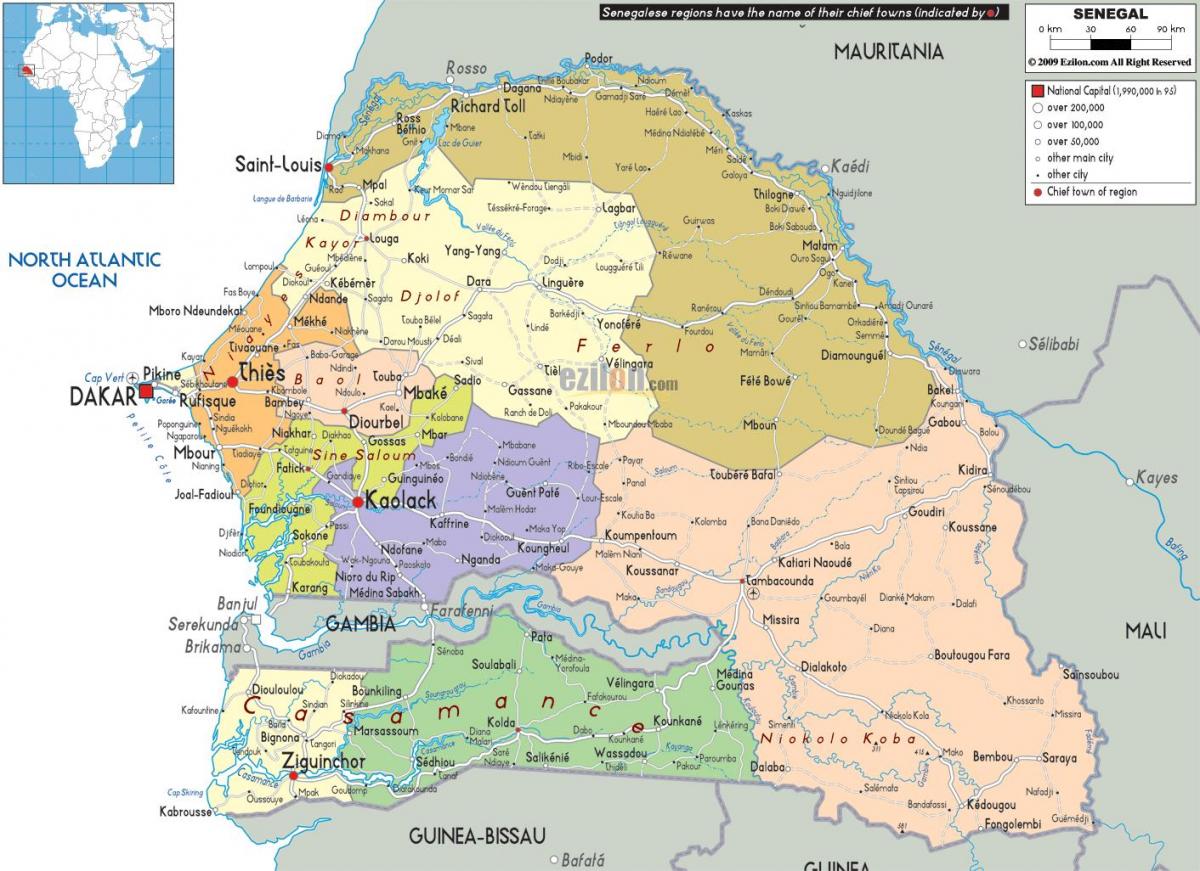 Сенегал улс дахь дэлхийн газрын зураг нь
